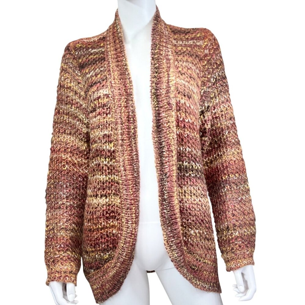 Chicos Womens Open Front Knit Cardigan Size 2 /L Multicolor Acrylic Blend Fall